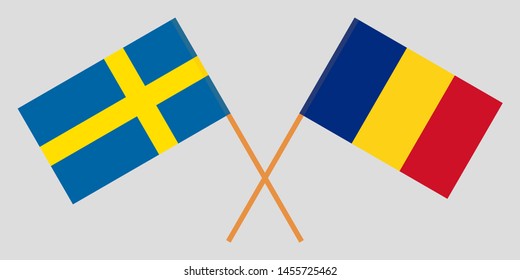 Sweden and Romania. Crossed Swedish and Romanian flags