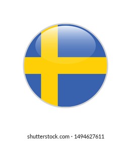 Sweden Round Flag . Closy Flag Of Sweden - Vector Button. 