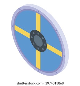 Sweden round shield icon. Isometric of sweden round shield vector icon for web design isolated on white background