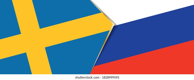 Schweden und Russland Flaggen, zwei Vektorflaggen Symbol für Beziehung oder Konfrontation.
