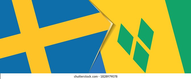 Sweden and Saint Vincent and the Grenadines flags, two vector flags symbol of relationship or confrontation.