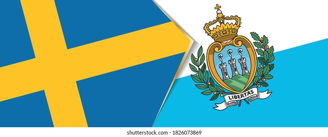 Sweden and San Marino flags, two vector flags symbol of relationship or confrontation.