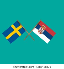 Sweden and Serbia crossed flags.Language learning or travel concept