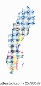 Sweden, shape of the country build of colored cells. Digital style map of the Sweden on white background. Small size circle blocks. Creative vector illustration.