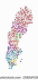Sweden, shape of the country built of colored cells. Digital style map of Sweden on a white background. Small size square blocks. Awesome vector illustration.