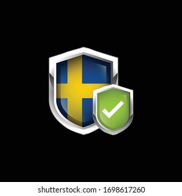 sweden shield with checkmark shield.vector illustration.isolated on black background.