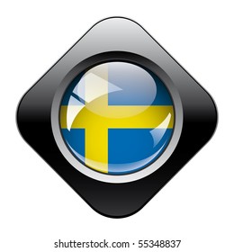 Sweden shiny button flag with black frame -  vector illustration. Isolated abstract object against white background.
