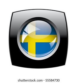 Sweden shiny button flag with black frame -  vector illustration. Isolated abstract object against white background.