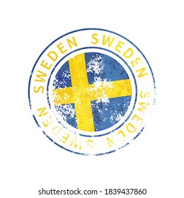 Sweden sign, vintage grunge imprint with flag isolated on white