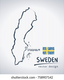 Sweden sketch chalk drawing map isolated on a white background