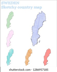 Sweden sketchy country map. Classy hand-drawn country illustration in a cool, childish style. Sweden vector illustration.