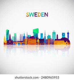 Sweden skyline silhouette in colorful geometric style. Symbol for your design. Vector illustration.