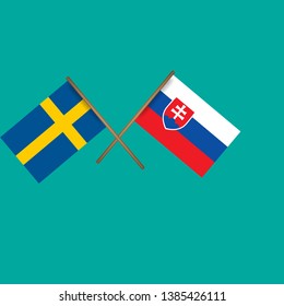 Sweden and Slovakia crossed flags.Language learning or travel concept