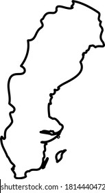 Suecia - Mapa de frontera de contorno negro sólido de la zona del país. Simple ilustración vectorial plana.