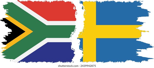 Sweden and South Africa grunge flags connection, vector