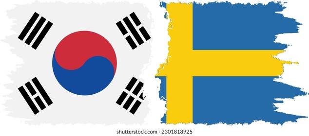 Sweden and South Korea grunge flags connection, vector