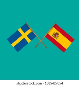 Sweden and Spain crossed flags.Language learning or travel concept