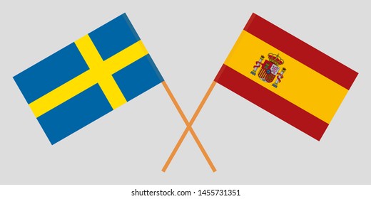 Sweden and Spain. Crossed Swedish and Spanish flags