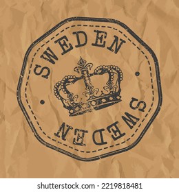 Sweden Stamp Travel Passport. Design Retro Symbol Country. Old Vintage Postmark.