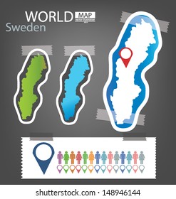 Sweden. Sticker. Map vector Illustration