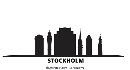 Sweden, Stockholm city skyline isolated vector illustration. Sweden, Stockholm travel black cityscape