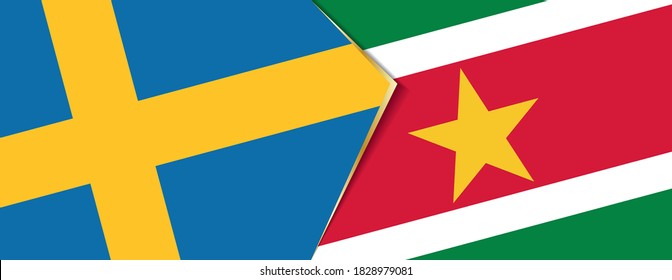 Sweden and Suriname flags, two vector flags symbol of relationship or confrontation.