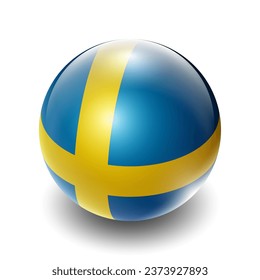 Sweden (SWE) Swedish Nation Flag 2.5D Isometric View, Glossy Sphere Design, Flag Symbol Icon, Button Presentation Element Template Isolated on White Background