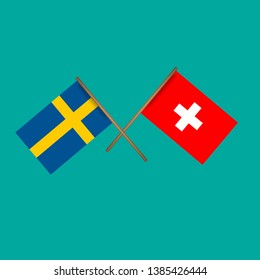 Sweden and Switzerland crossed flags.Language learning or travel concept