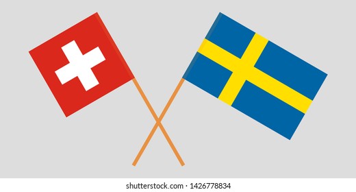 Sweden and Switzerland. Crossed Swedish and Swiss flags