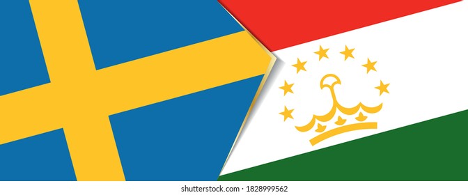 Sweden and Tajikistan flags, two vector flags symbol of relationship or confrontation.