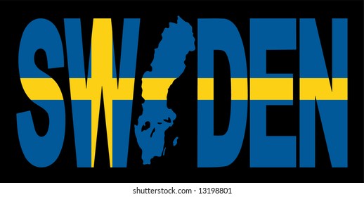 schwedischer Text mit Karte auf schwedischer Flagge
