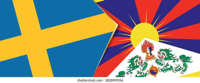 Sweden and Tibet flags, two vector flags symbol of relationship or confrontation.