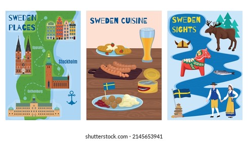 schwedische Touristenkarten mit Küche und platziert Symbole auf einzelne Vektorgrafik