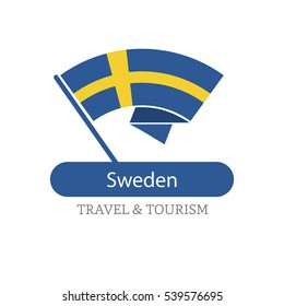 Sweden The Travel Destination logo - Vector travel company logo design - Country Flag Travel and Tourism concept t shirt graphics - vector illustration