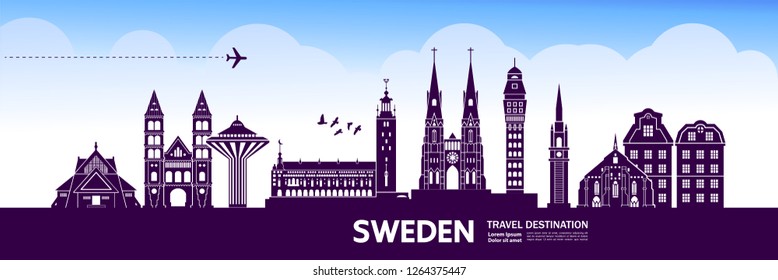Sweden Travel Destination Vector illustration.