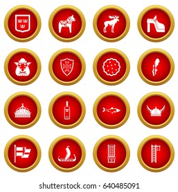 Sweden travel icon red circle set isolated on white background