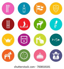Sweden travel icons many colors set isolated on white for digital marketing