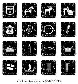 Sweden travel icons set in grunge style isolated on white background vector illustration