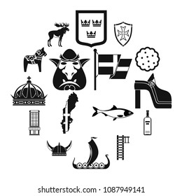 Sweden travel icons set. Somple illustration of 16 sweden travel vector icons for web