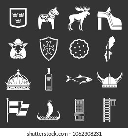 Sweden travel icons set vector white isolated on grey background 