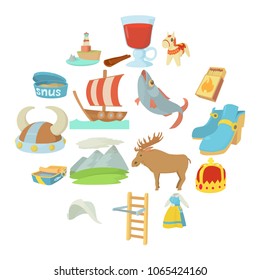 Sweden travel symbols icons set. Cartoon illustration of 16 Sweden travel symbols vector icons for web