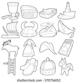 Sweden travel symbols icons set. Outline illustration of 16 Sweden travel symbols vector icons for web