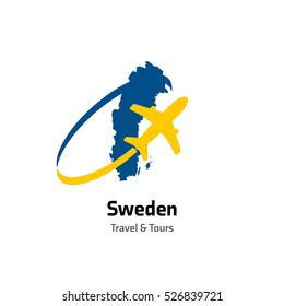 Sweden Travel and Tours logo. Vector travel company logo design - Country map Leisure travel logo template. Tourism emblem, leisure center - vector illustration