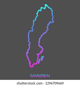 Sweden turquoise pink fluid gradient outline map, stroke. Line style. Vector illustration