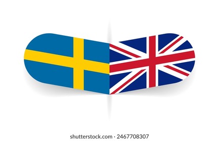 Sweden and UK flags. Swedish and British flag, national symbol design. Vector illustration.