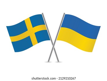 Sweden and Ukraine crossed flags. Swedish and Ukrainian flags, isolated on white background. Vector icon set. Vector illustration.