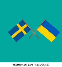 Sweden and Ukraine crossed flags.Language learning or travel concept