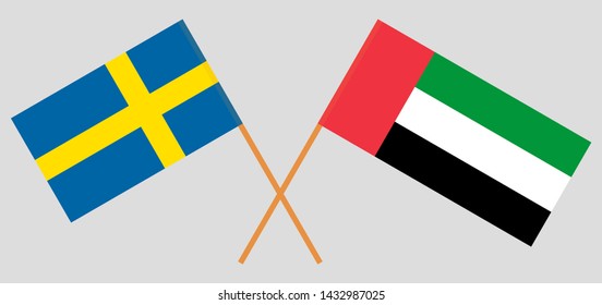 Sweden and the United Arab Emirates. Crossed Swedish and UAE flags