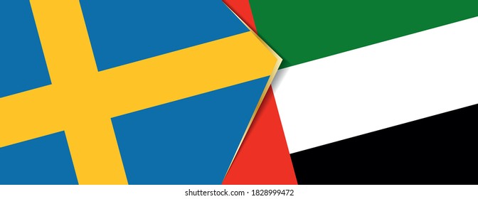 Sweden and United Arab Emirates flags, two vector flags symbol of relationship or confrontation.