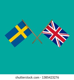 Sweden and United Kingdom crossed flags.Language learning or travel concept